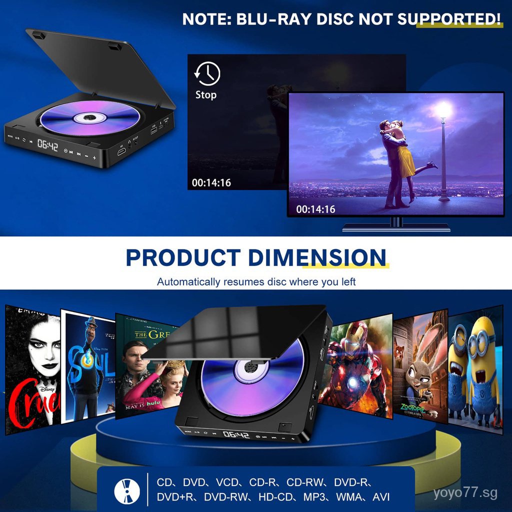 1080P Mini CD Players Home DVD/VCD HD Video Player Hi-Fi Stereo ...