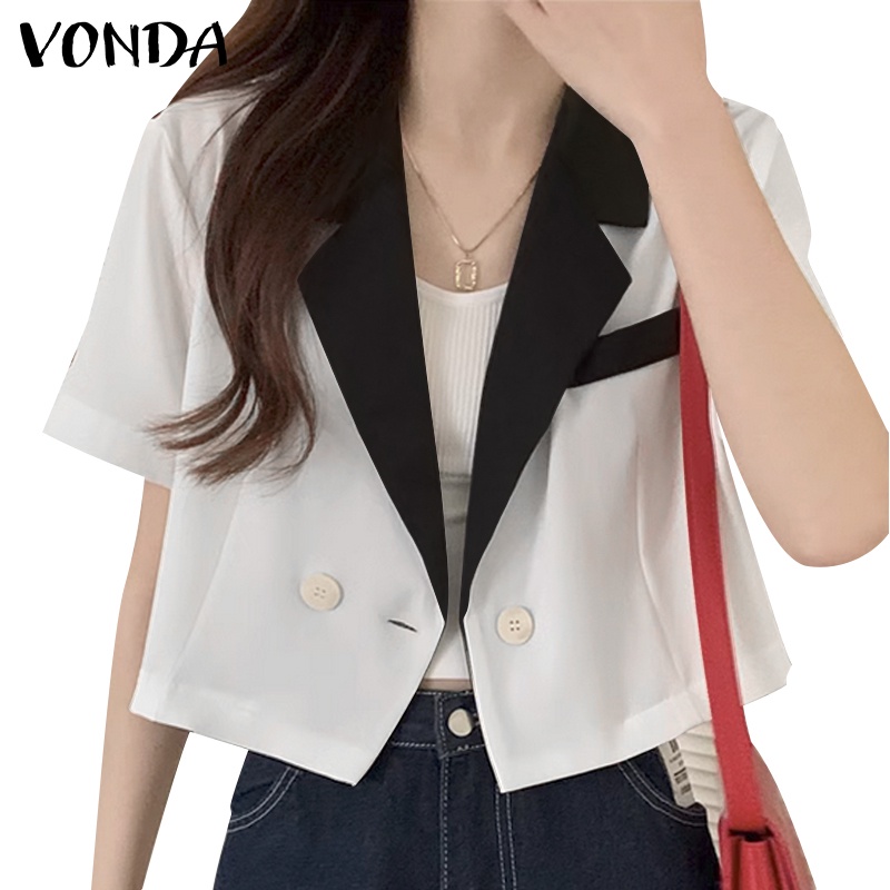 White blazer with black on sale collar