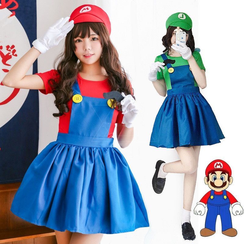 Halloween Adult Female cosplay Mario/Luigi Masquerade Party Dress Up ...