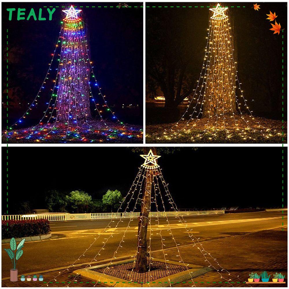 TEALY Waterfall Star Lights, Waterproof Warm White Christmas Tree Light