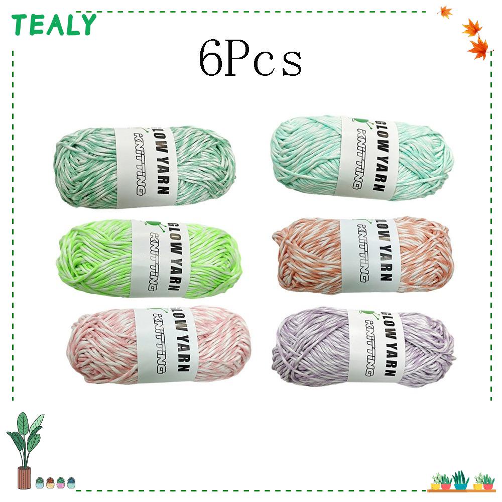 TEALY 6 Rolls Sewing Yarn, Polyester Muticolor Knitting Glowing Yarn