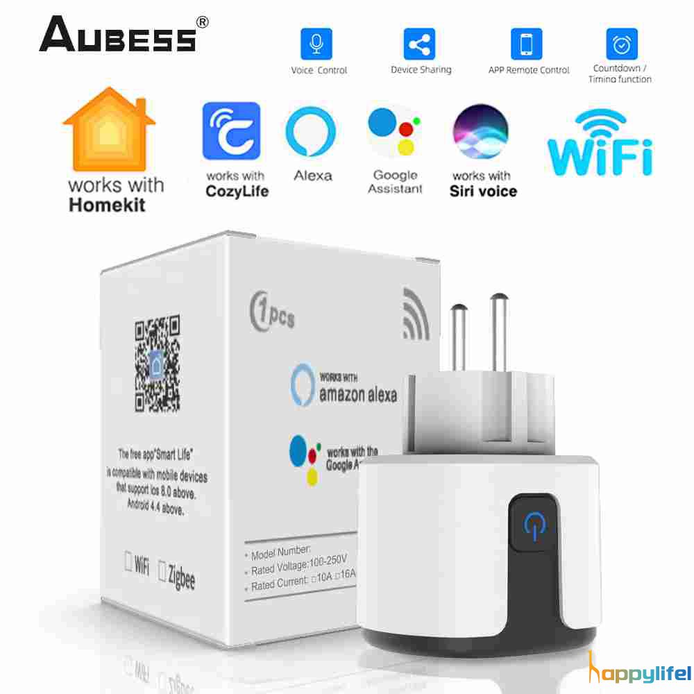 1 White EU Smart Plug WiFi Outlet EU Plug Power Outlet 16A20A AC100-240V  Power Metering Function Voice Phone Remote Control Switch Smart Home Living  On-the-go Works with Alexa GoogleHome