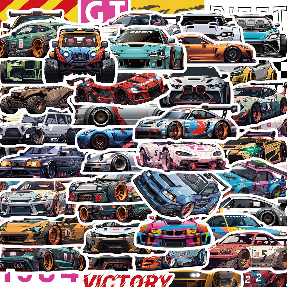 50PCS JDM Racing Car Waterproof Graffiti Decorative Stickers For Helmet ...