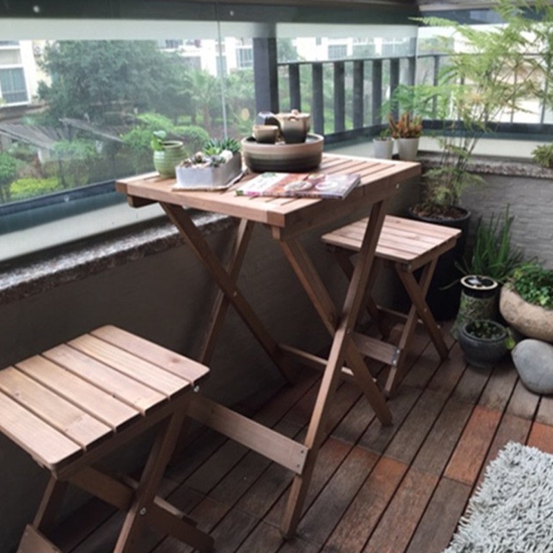Gsf Foldable Table Set with Chairs Outdoor Balcony Wooden / Round ...