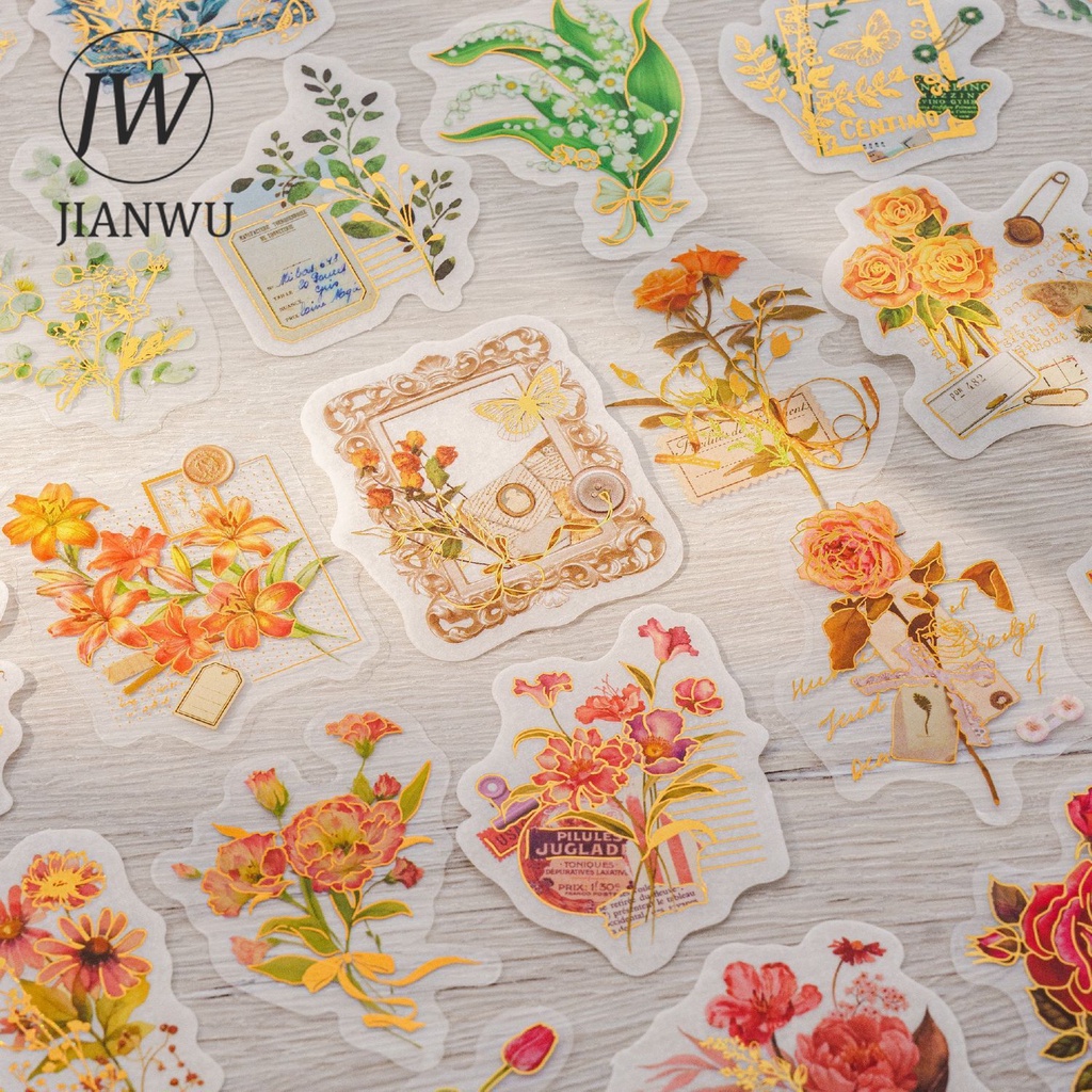JIANWU 20 Sheets Flower Time Flower Affairs Series Vintage Bronzing ...