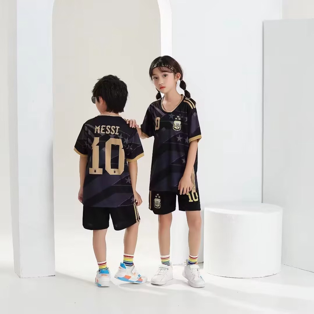 2023-24 New Black Color Argentina National Team Messi Jersey for Kids Boys  Girls Football Soccer Uniform