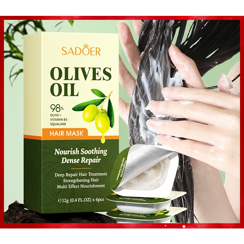 [Ready Stock] SADOER Olive Oil Hair Mask Pudding Soft and Antifrizz Conditioner Portable Hair