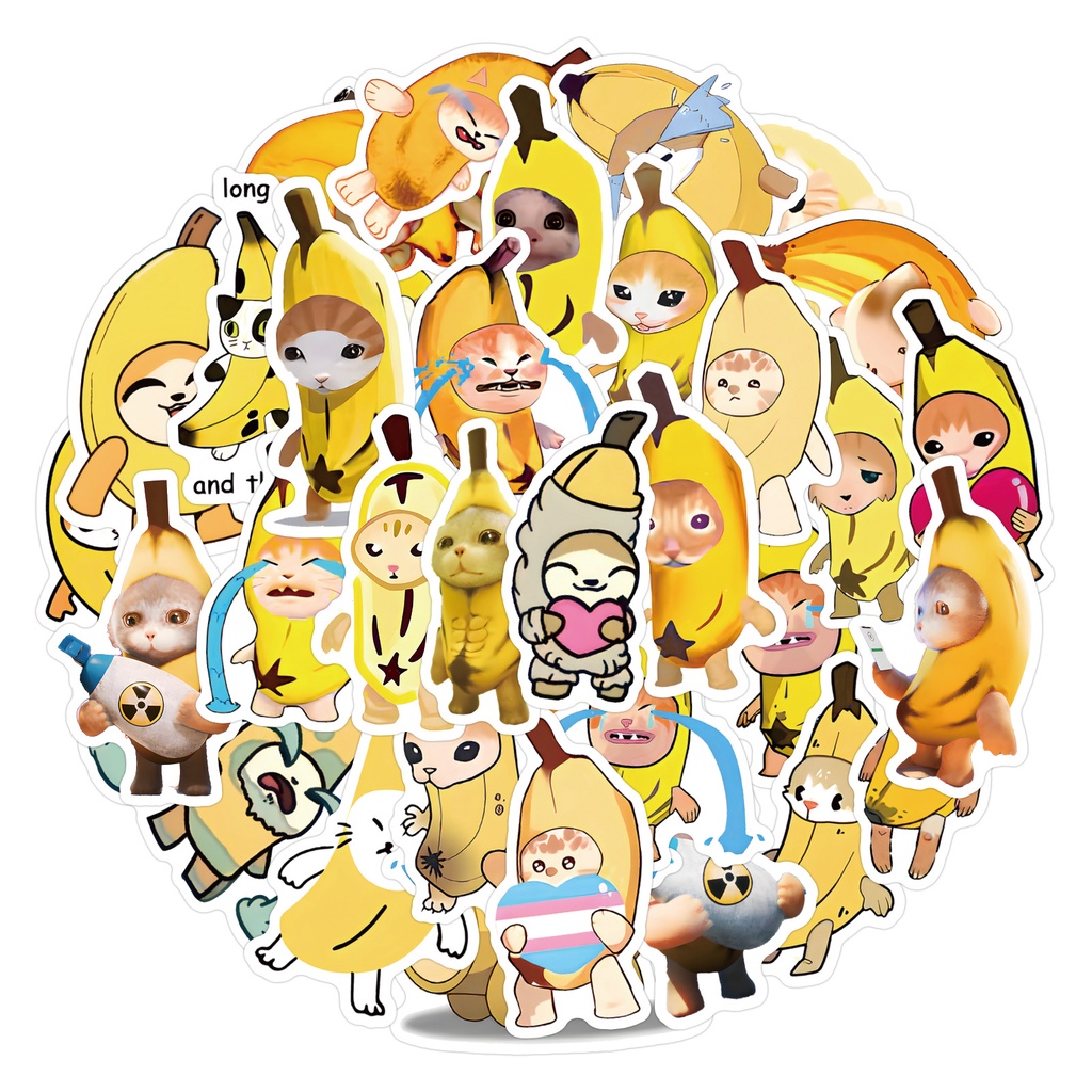 50PCS Cute Banana Cats Waterproof Graffiti Stickers for Helmet Bicycle ...