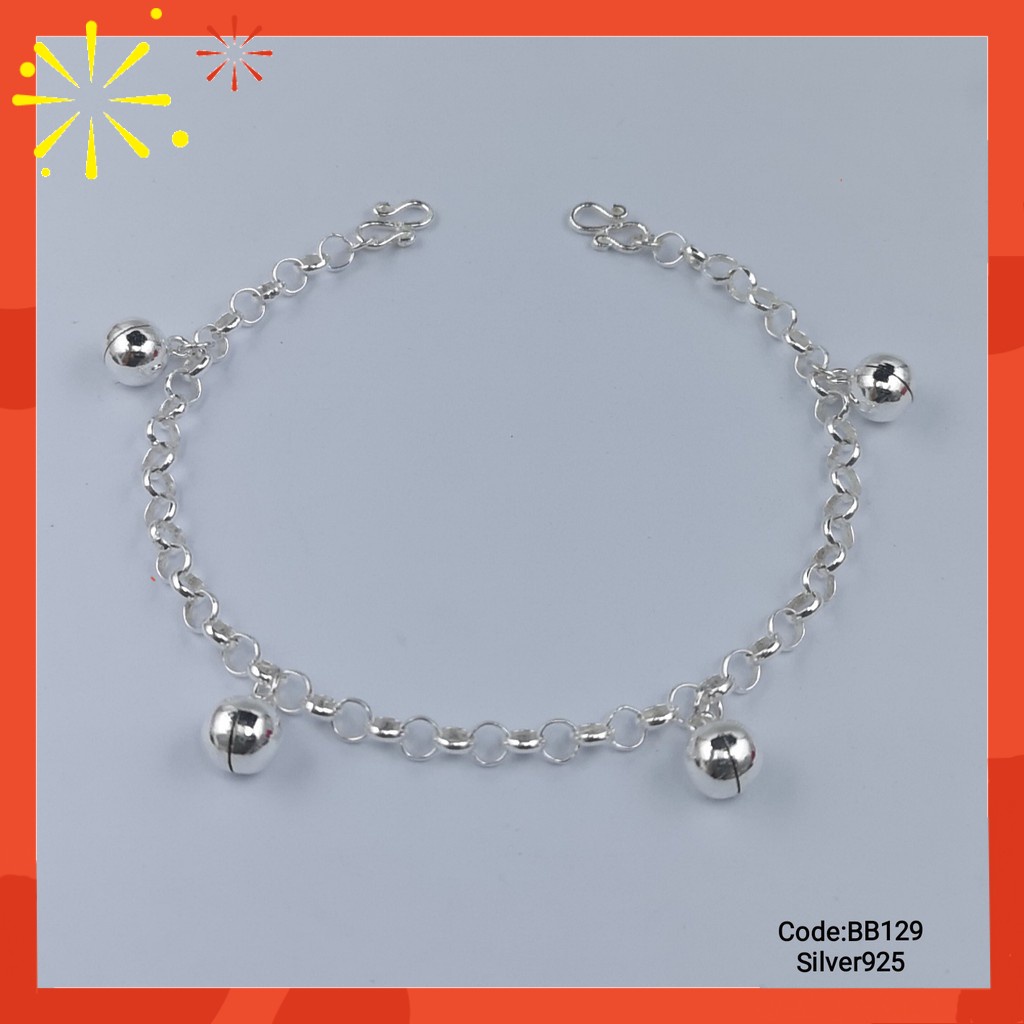 BB129 Silver 925 Baby Bracelet Anklet With Round-Shaped Bells