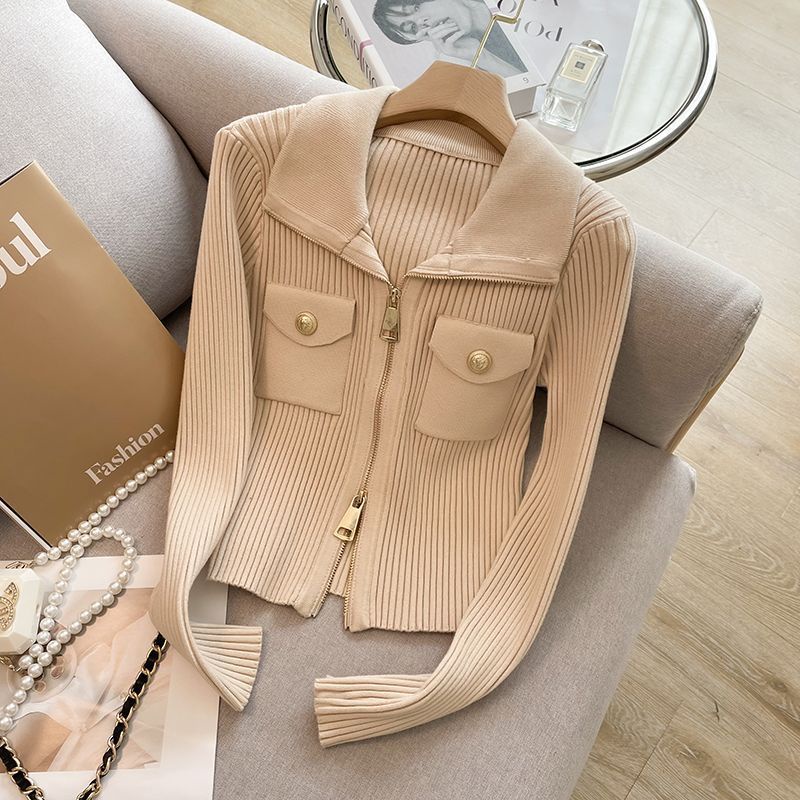POLO collar sweater for women, thickened and winter style, ethnic style knitted bottoming sweater, worn alone y2k top