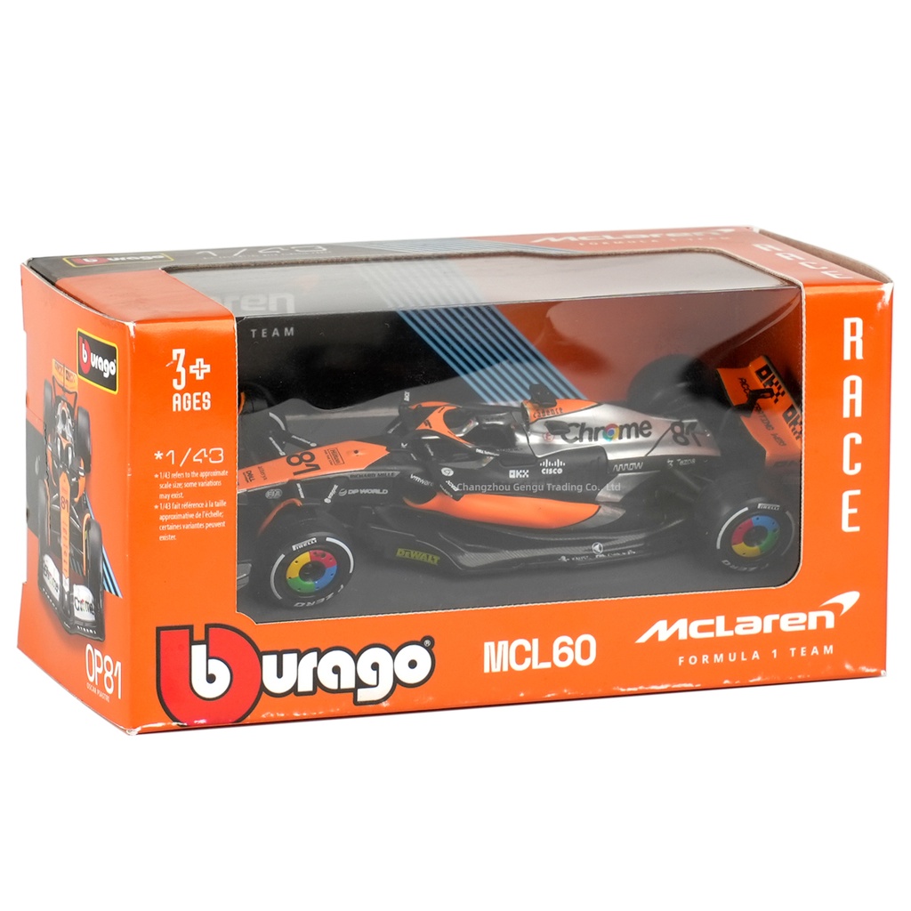 Bburago 1:43 2023 Mclaren MCL60 F1 Formula Car Die Cast Vehicles