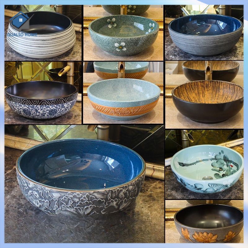 Ceramic Table basin single basin retro round wash basin bathroom basin ...