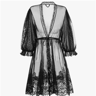 Women Lace Sexy Night Gown Robe Lingerie Sleepwear Sex Nighties Split Dress  Nightgown with G-string