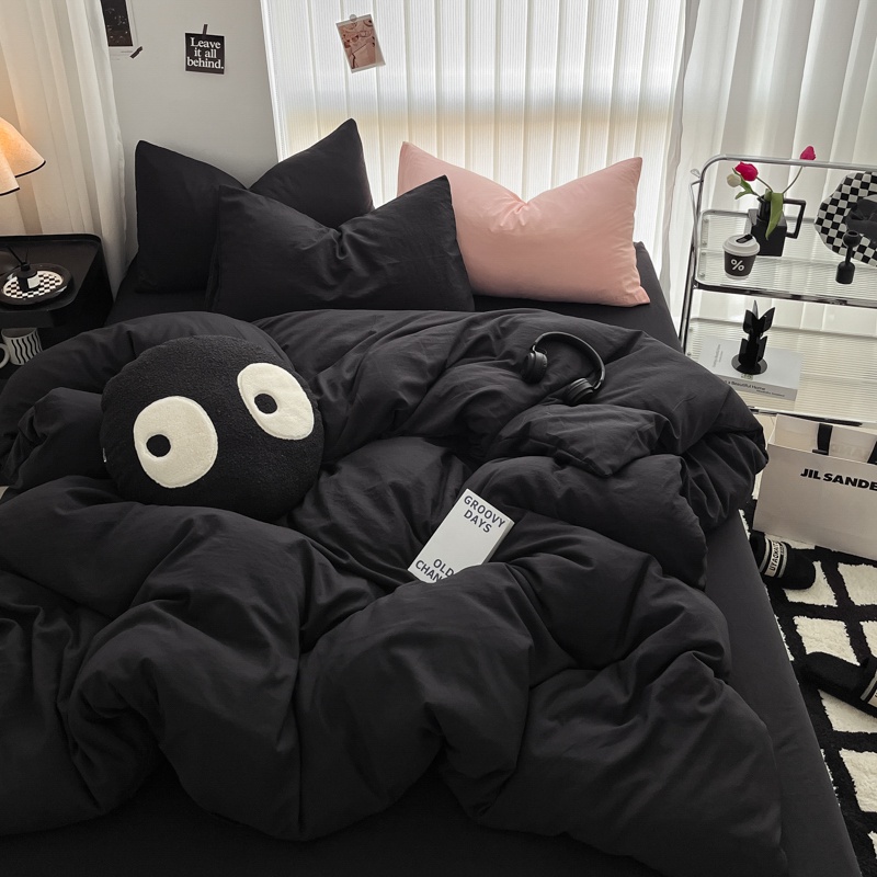 16 Color Solid Color Black Color Bed Sheet Set Plain Dyed Bedding Set 4 ...