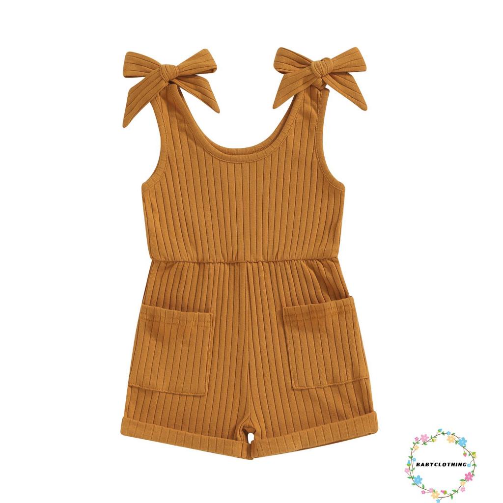 BabyclothesToddler Baby Summer Short Jumpsuit Solid Color Ribbed