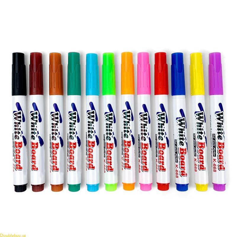 Doublebuy 12 Colors Whiteboard Markers Erasable Colorful Marker Pens for School Office