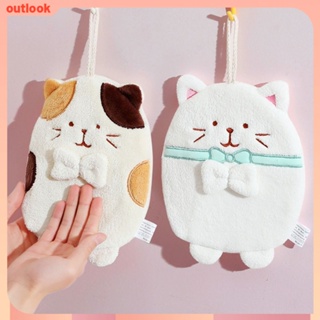 Cute Kitty Hand Towel Kitchen Hanging Bath Towels Microfiber Coral Fleece  Hand Towel with Convenient Hanging Loop Ultra Absorbent Fast Drying