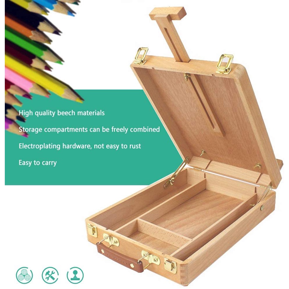 Beechwood Small Adjustable Wood Table Sketch box Easel Portable Wooden ...