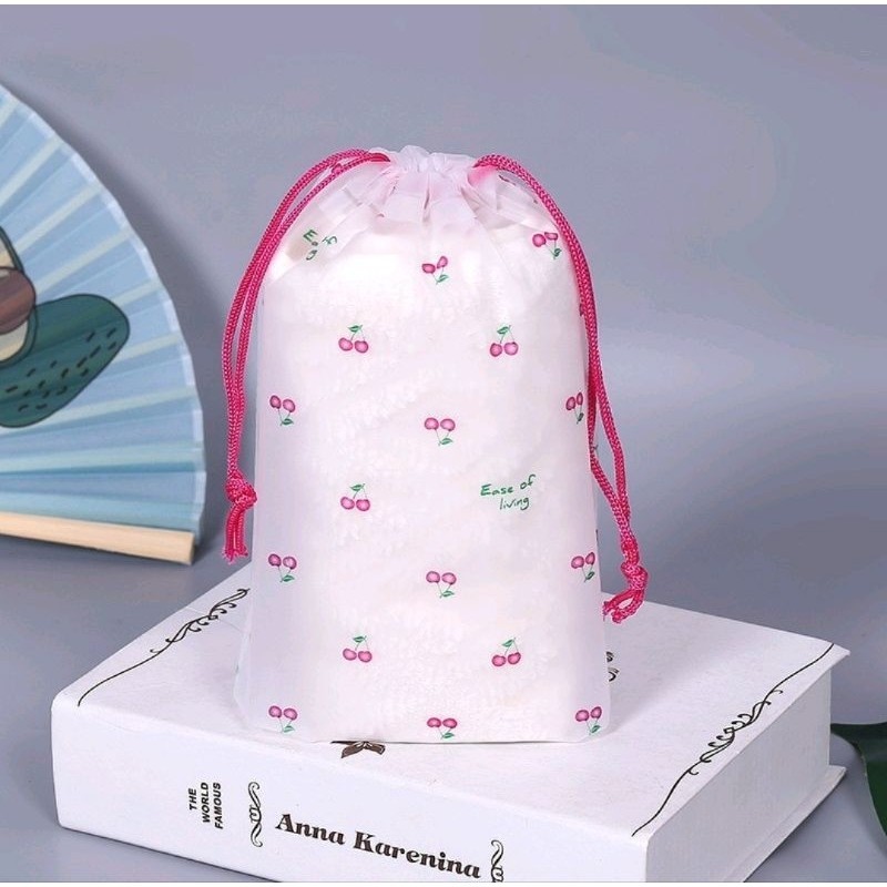 1PCS Travel Pouch Organizer Motif Cherry Lucu Tas Serut Chery Kosmetik Make Up Baju Sepatu Anti Air Ceri Serbaguna A238 - Gambar 4