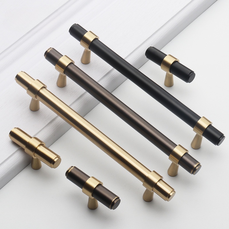Brass Handle T Bar Door Handle Pulls Diameter 320mm Gold Black