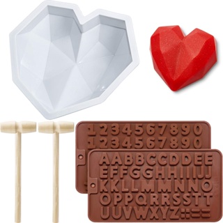 Silicone Heart Mold, Breakable Heart Mold Set for Chocolate with Wooden  Hammers, Number and Letter Molds, Diamond Heart Shaped Mold for Valentines  Day 