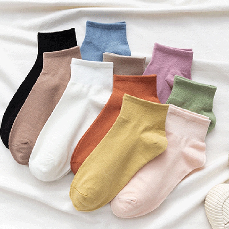 Summer Solid Color Casual Cotton Socks Korean Multiple Colors Available ...