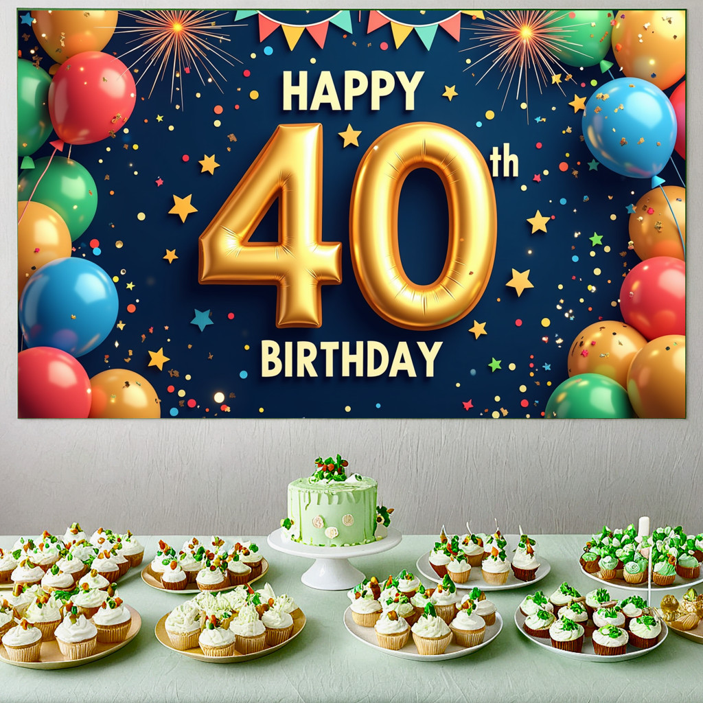 Happy 40th Birthday Backdrop Banner with Balloons Celebration ...