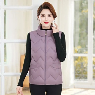 All-Matching Outer Wear Warm down Cotton-Padded Waistcoat Women's New  Winter Loose Cotton-Padded Vest Middle-Aged and Elderly Stand Collar  Sleeveless Waistcoat Cotton Vest