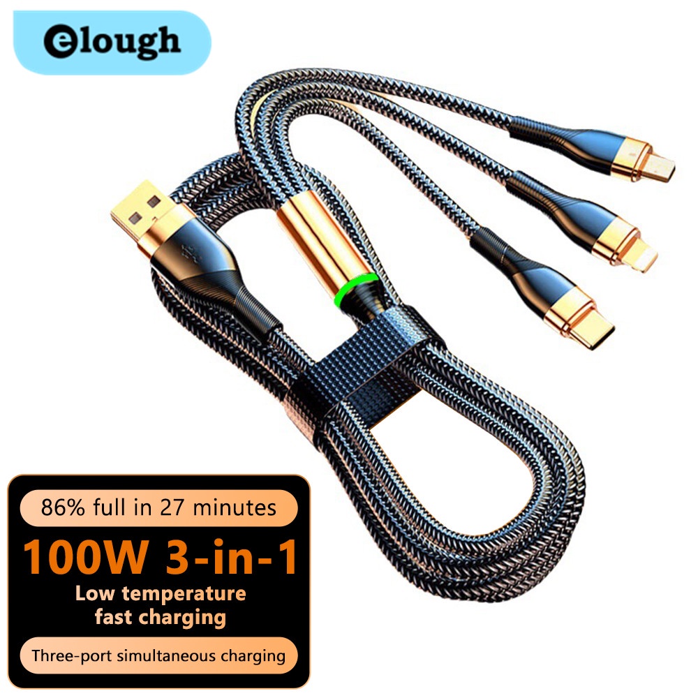 Elough 3 in 1 USB Cable Fast Charging 6A 100W USB Cable Micro USB Type