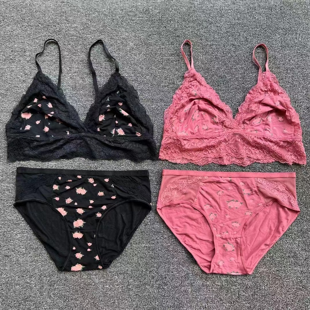 Cotton Crotch Thin No Chest Pad Spot Underwear Set Bra 12.14 Lace