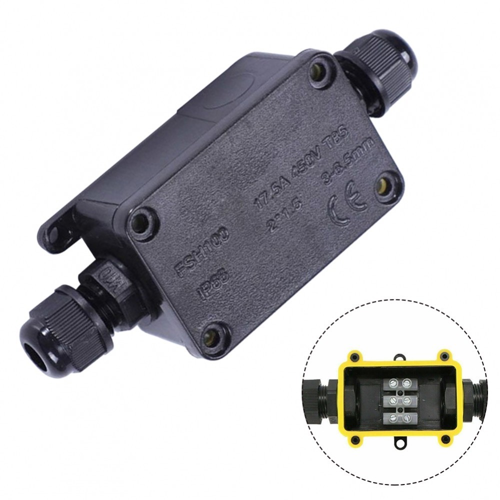 Waterproof Junction Box with 2 Way Outdoor Connection IP65 Rated Black ...