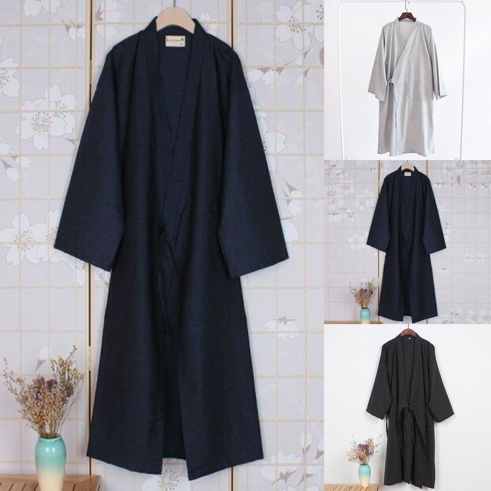 {Deal} Modern Men's Japanese Style Kimono Yukata Long Bathrobe Pajamas Cotton Home Robe Shopee