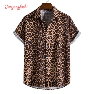 Vintage Leopard Print Button Up Shirt Men 2023 Brand Slim Fit Long