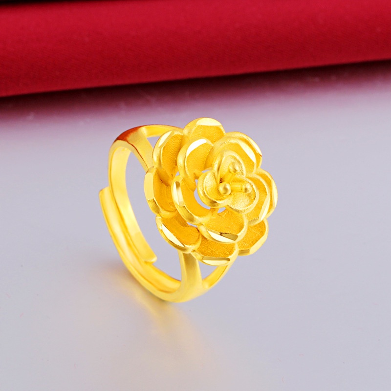 【916 gold】Gold Jewelry Ring Female Gold Rose Flower Ring Flower