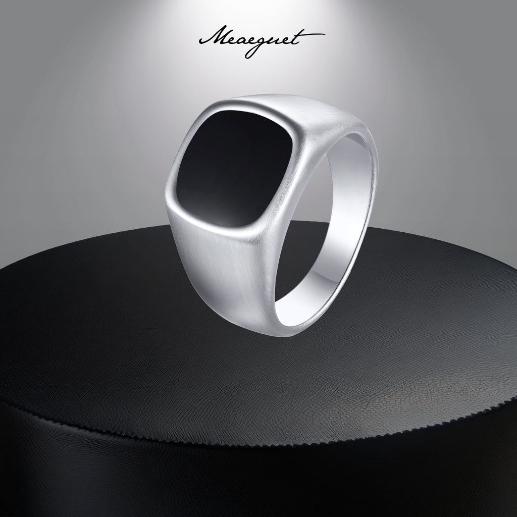 Meaeguet Fashion Men Ring Stainless Steel Silver Ring Square Signet ...