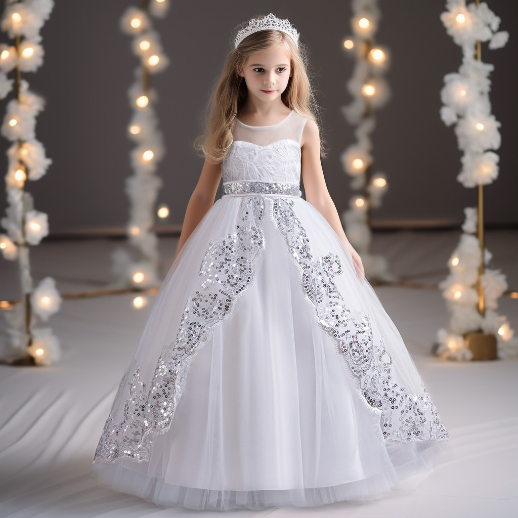 White puffy flower hot sale girl dresses