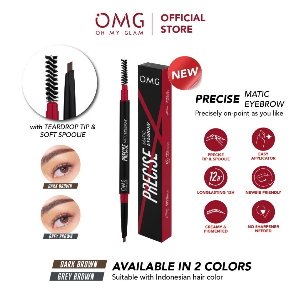 OMG Oh My Glam Precise Matic Eyebrow Precisely On-Point! Pensil Alis Presisi / Merah Jingga Official - Gambar 2