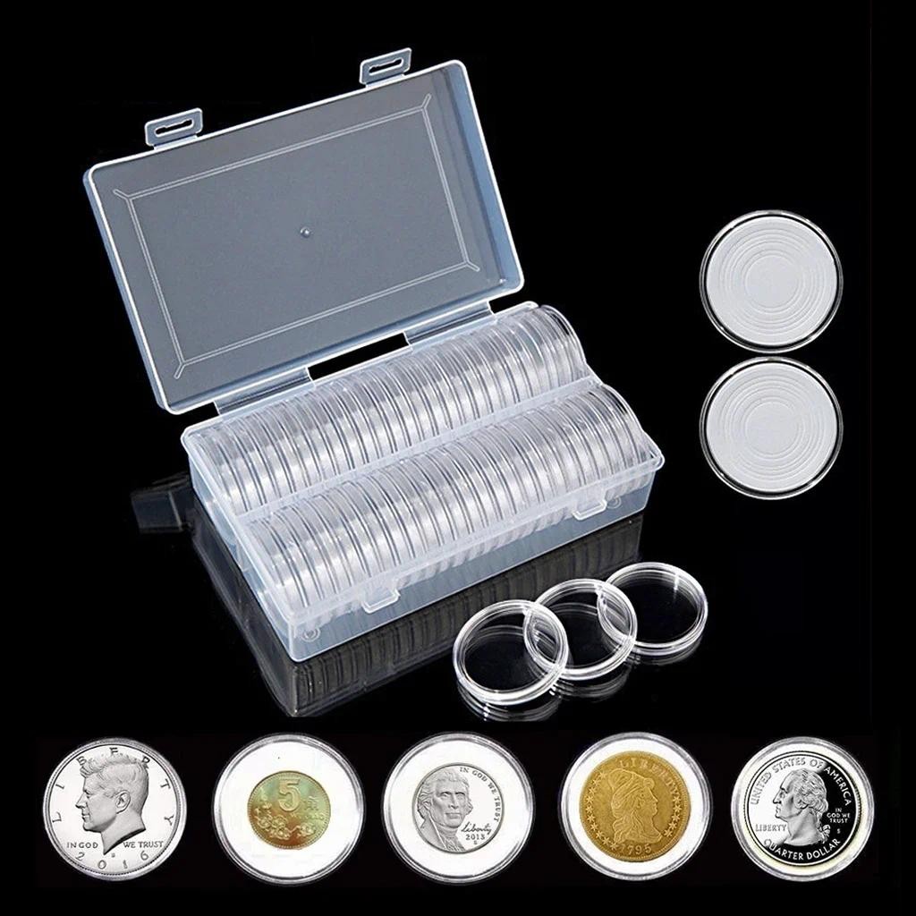 50Pcs Clear Coin Capsules with Adjustable Gaskets and a Plastic Box 17 ...
