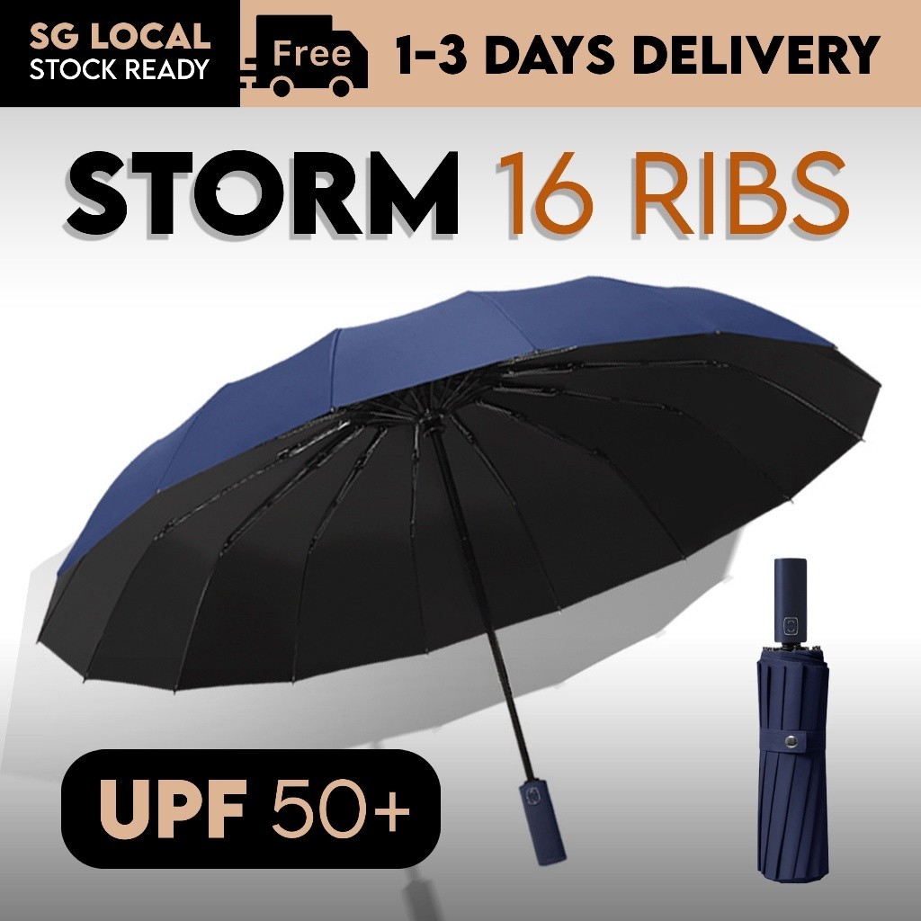 [SG STOCK] Storm Umbrella Oversized 16 Ribs Fold Structure with