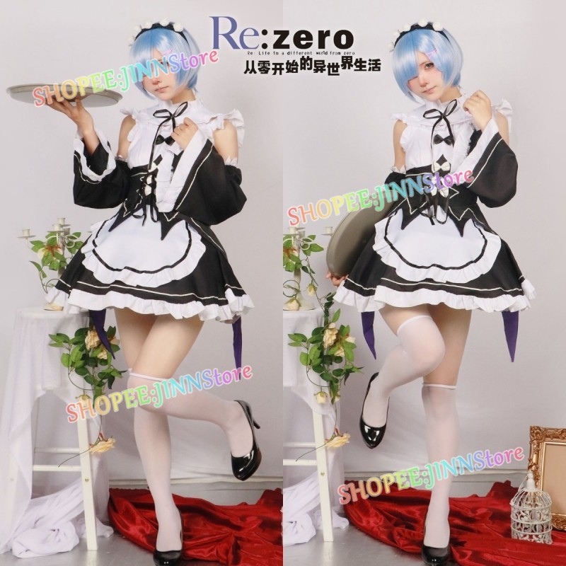 Ram Rem Geen Pink Cape Skirt Set Outfits Cosplay Costume Halloween Suit
