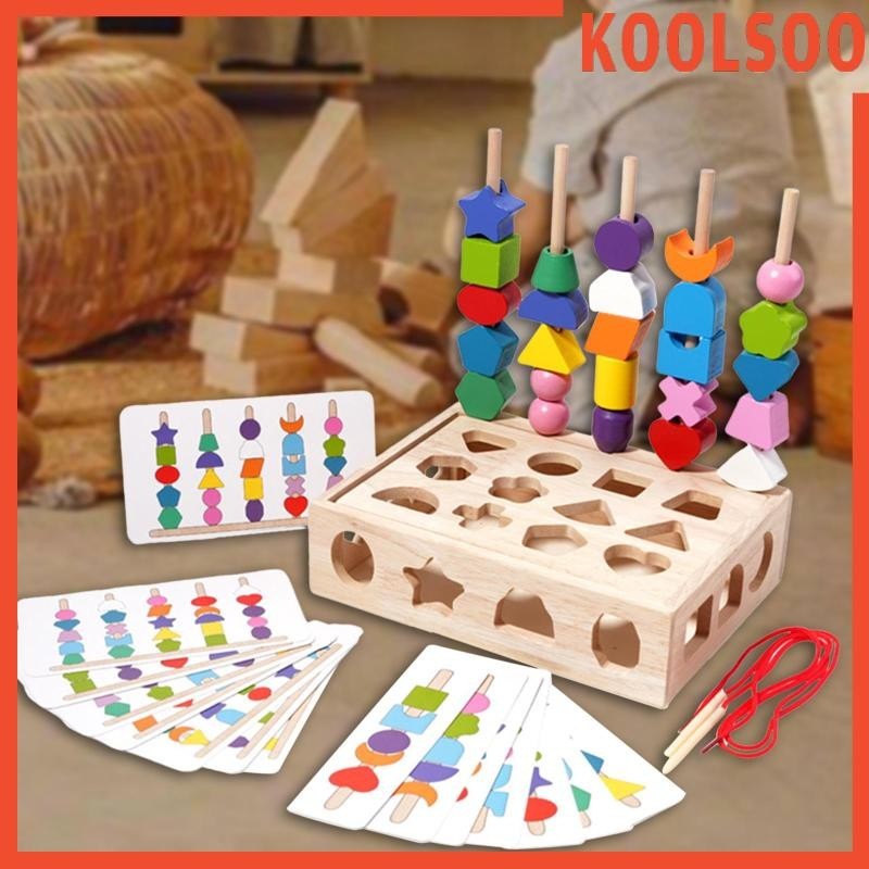 [Koolsoo] Wooden Beads Sequencing Toy Lacing Beads And Stacking Block ...