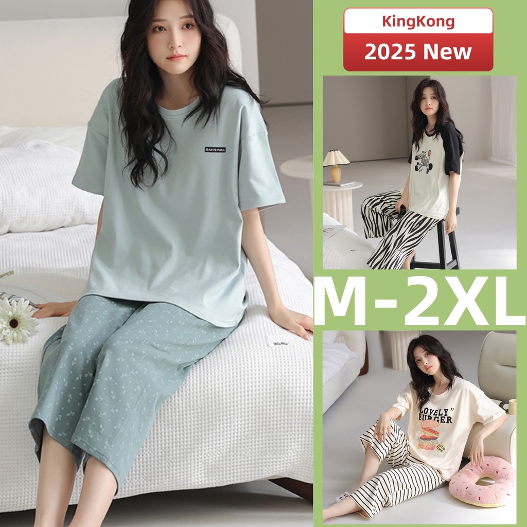 Chest Pad Pyjamas Women Cotton Pajamas Set Short Sleeve 3/4 Length ...