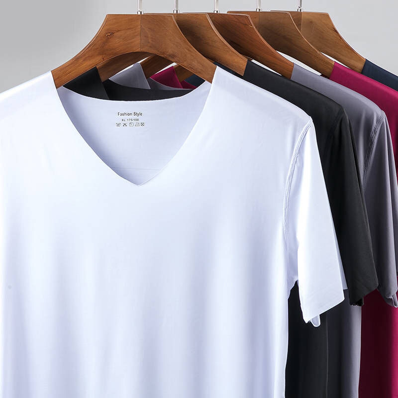 Men's Ice Silk V-Neck Undershirt - Seamless Short Sleeve T-Shirt (3XL, Breathable)