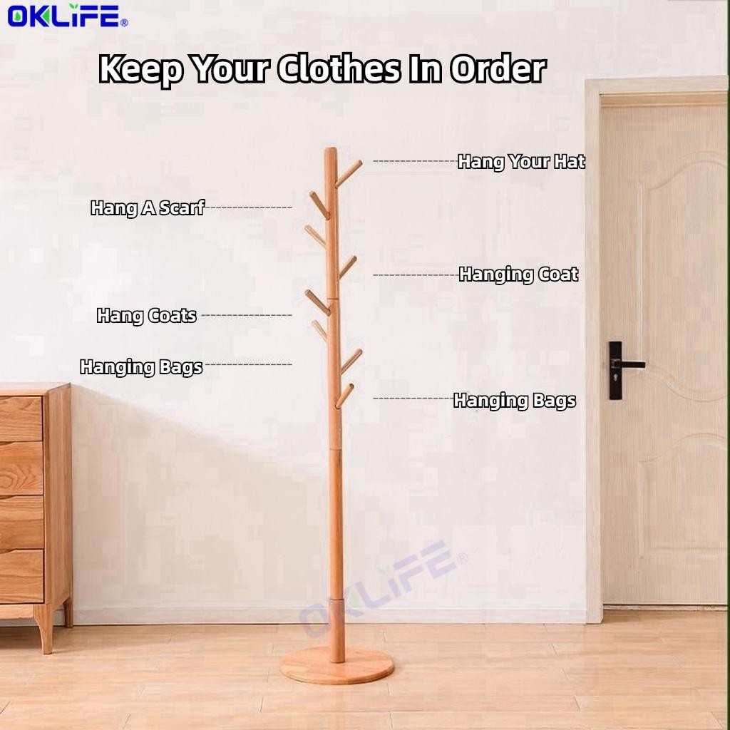 Floor Bedroom Vertical Clothes Rack Solid Wood Coat and Hat Rack for Bedroom Living Room Clothes Hanger Hook alternate view