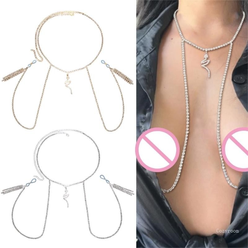 Exaggerated Layered Drop Necklace Rhinestone Sexy Lingerie Body Chain Bra  Harness for Women Bikini Tops Party Chest Jewelry