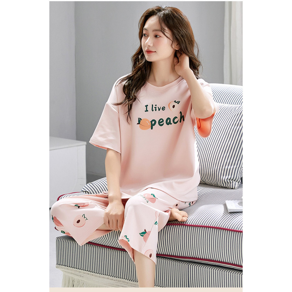 Sleepwear Woman Cotton Pyjamas Women 3/4 Length Chest pad Pajamas Set ...