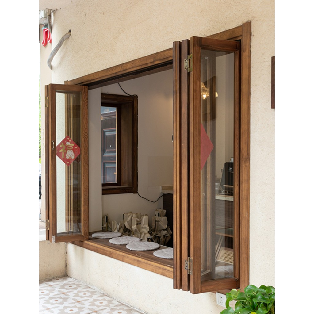 Solid Wood Coffee Shop Door Frame Grille Partition Screen Arched Glass ...