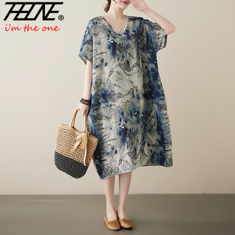 THHONE Summer Dress Women Oversized Vestidos De Mujer Retro Cotton