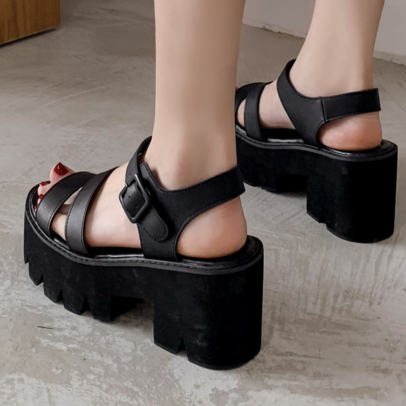 Women's Single Strap High Heel Sandals - Chunky Block Heel & Platform, Open Toe, Glitter Or Transparent Strap - View #9