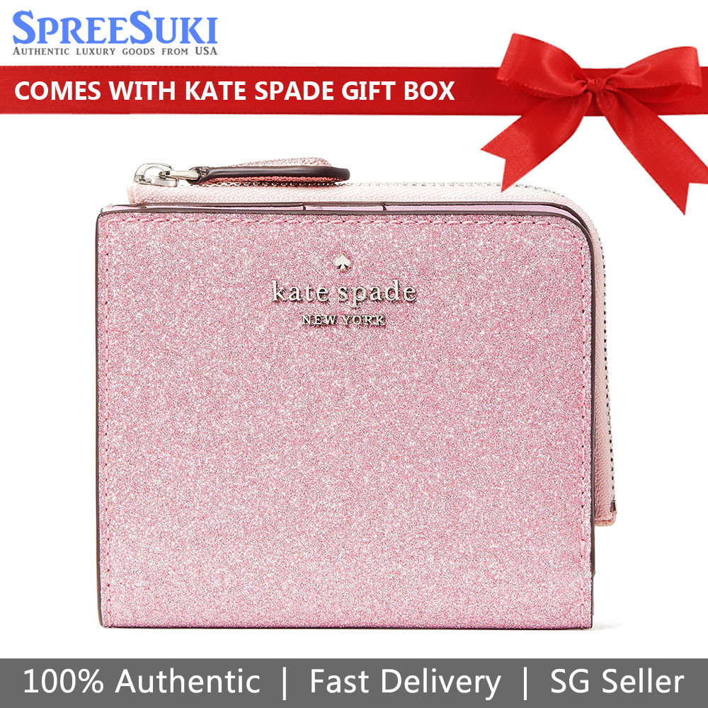 Kate Spade Wallet In Gift Box Small Wallet Lola Glitter Boxed Small L Zip Bifold Rose Pink WLR00213 Shopee Singapore